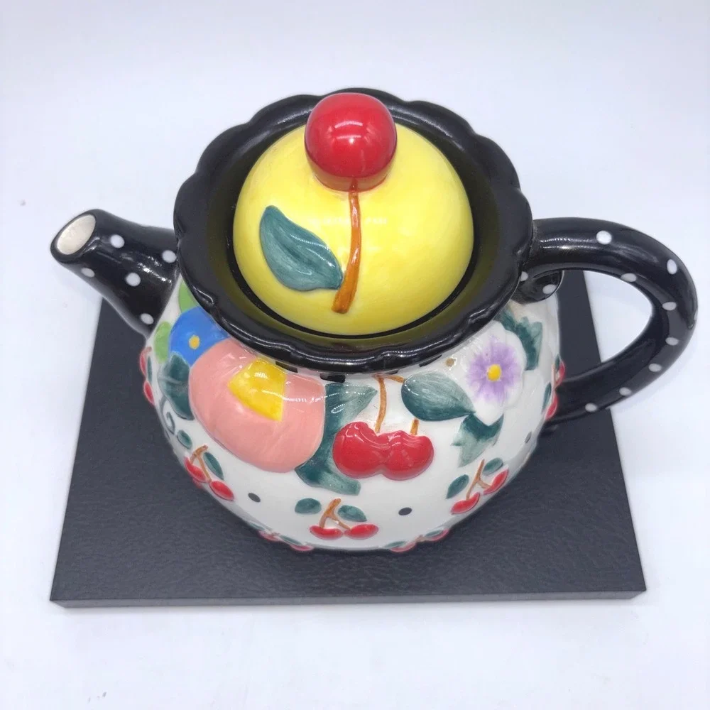 Brownlow Mary Engelbreit Cherry Floral Polka Dot Cottagecore Ceramic‎ Teapot